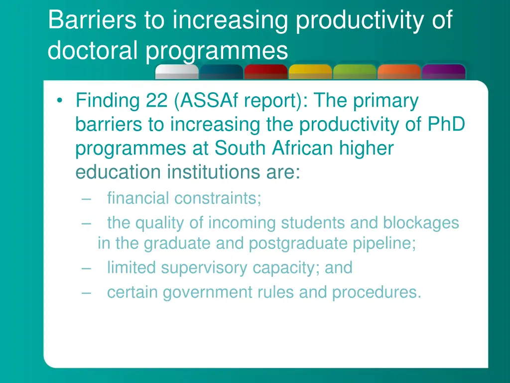 barriers to increasing productivity of doctoral