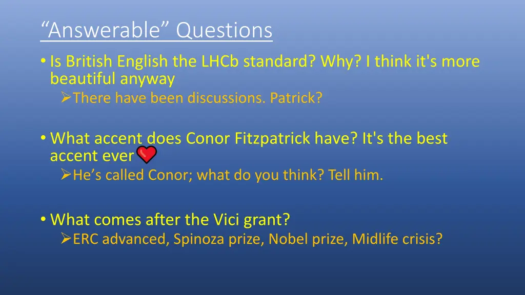 answerable questions is british english the lhcb