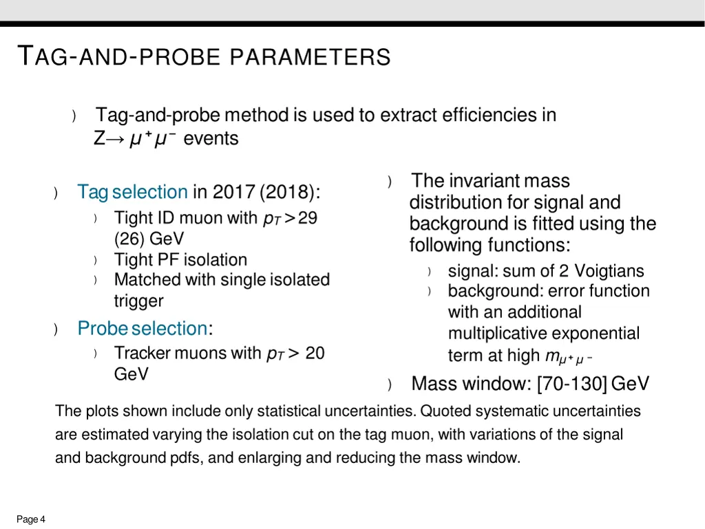 t ag and probe parameters