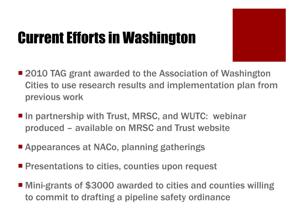 current efforts in washington