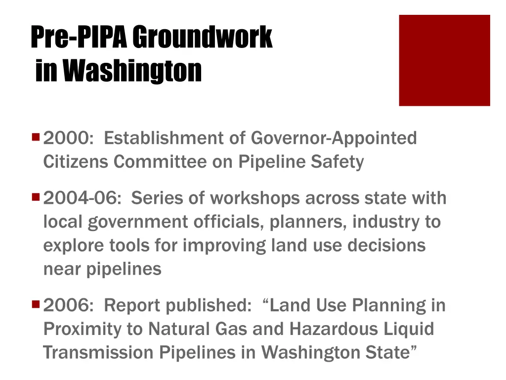 pre pipa groundwork in washington