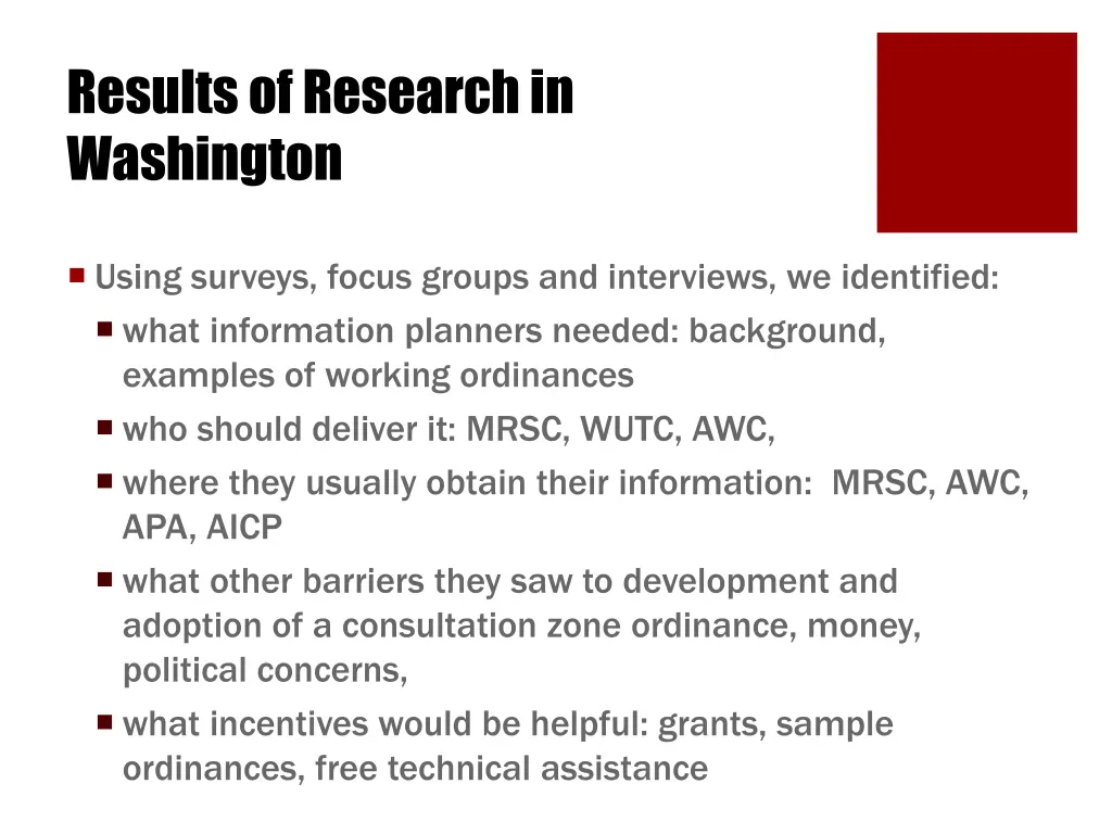 results of research in washington