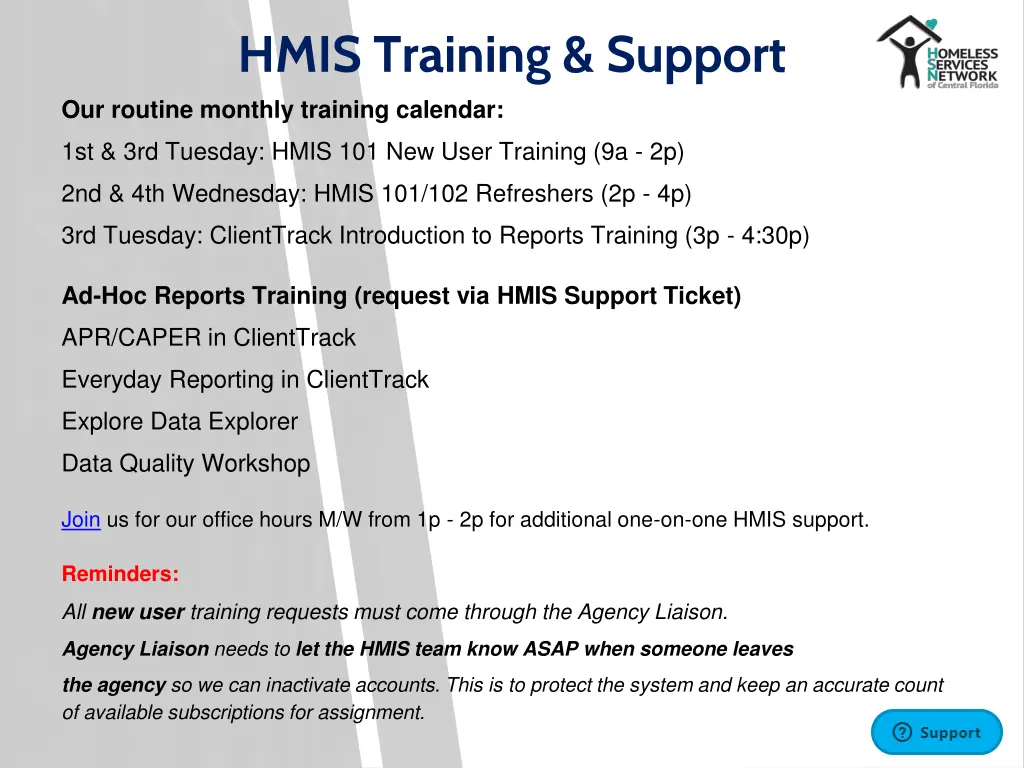 hmis training support our routine monthly