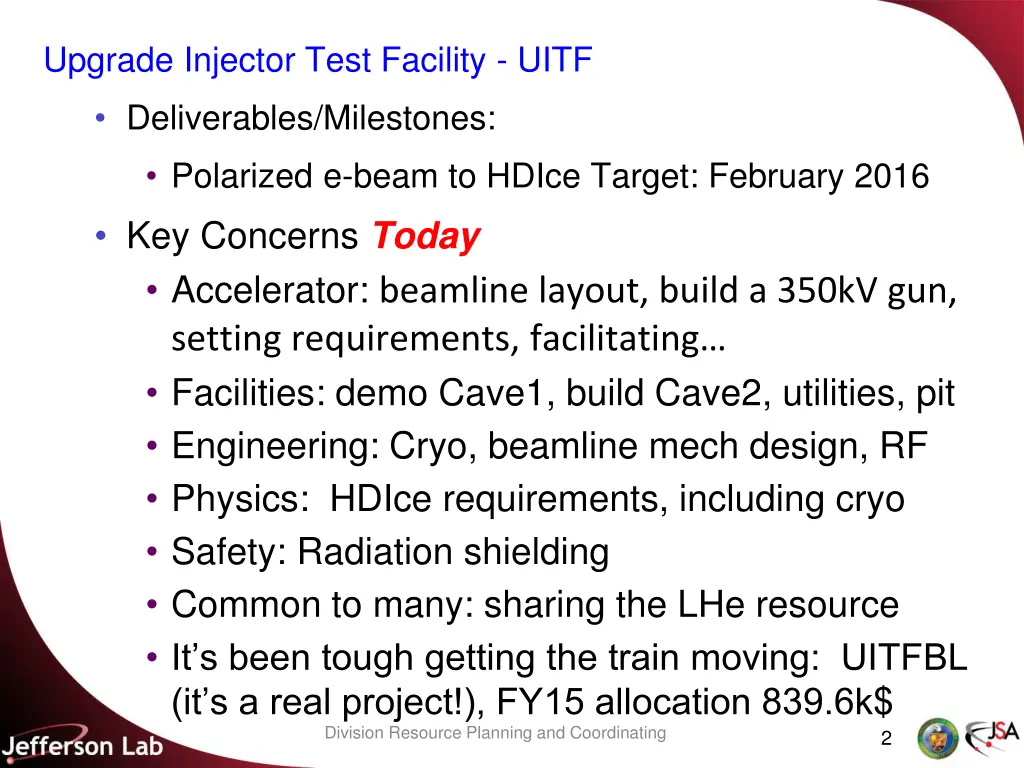 upgrade injector test facility uitf 1
