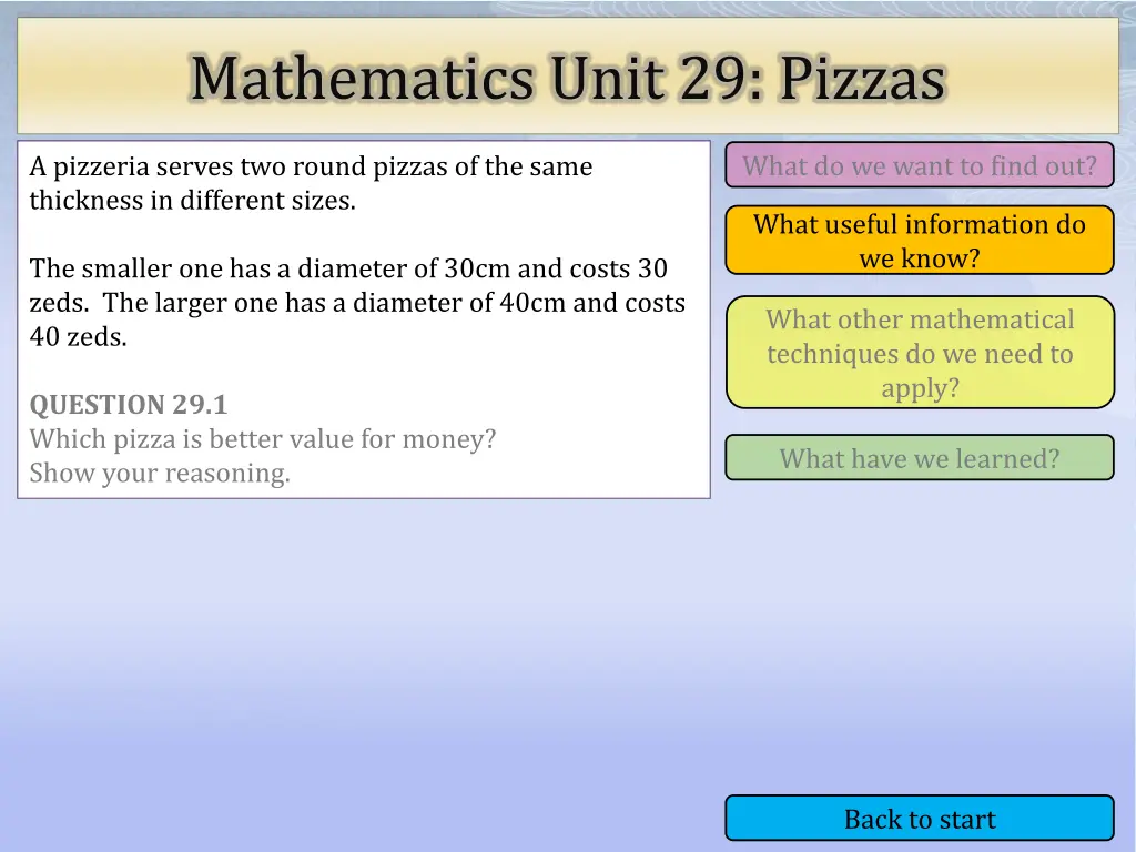 mathematics unit 29 pizzas 2