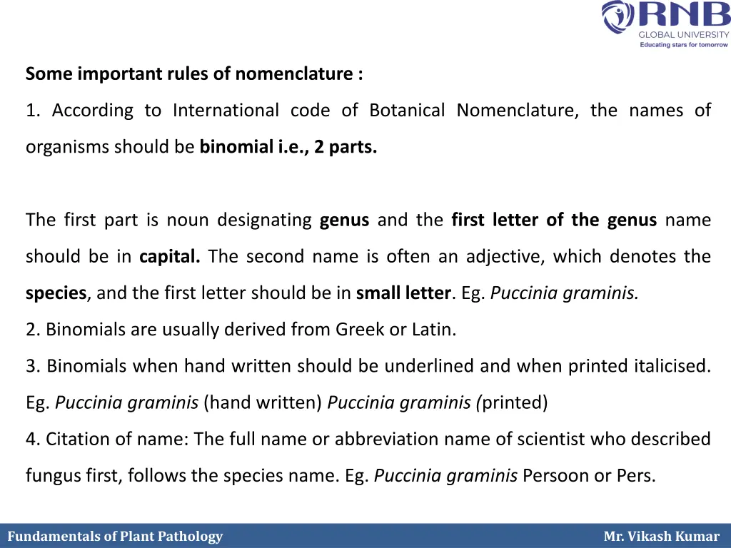 some important rules of nomenclature