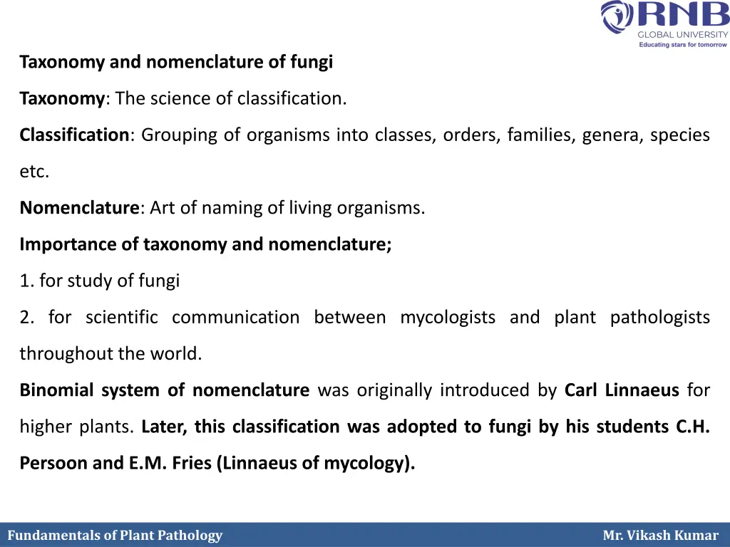 taxonomy and nomenclature of fungi