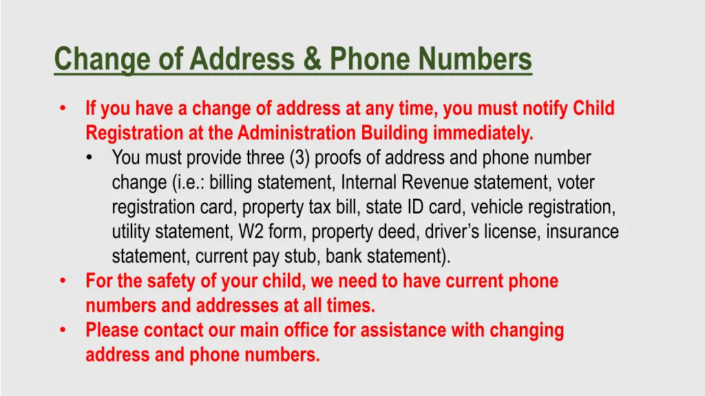 change of address phone numbers