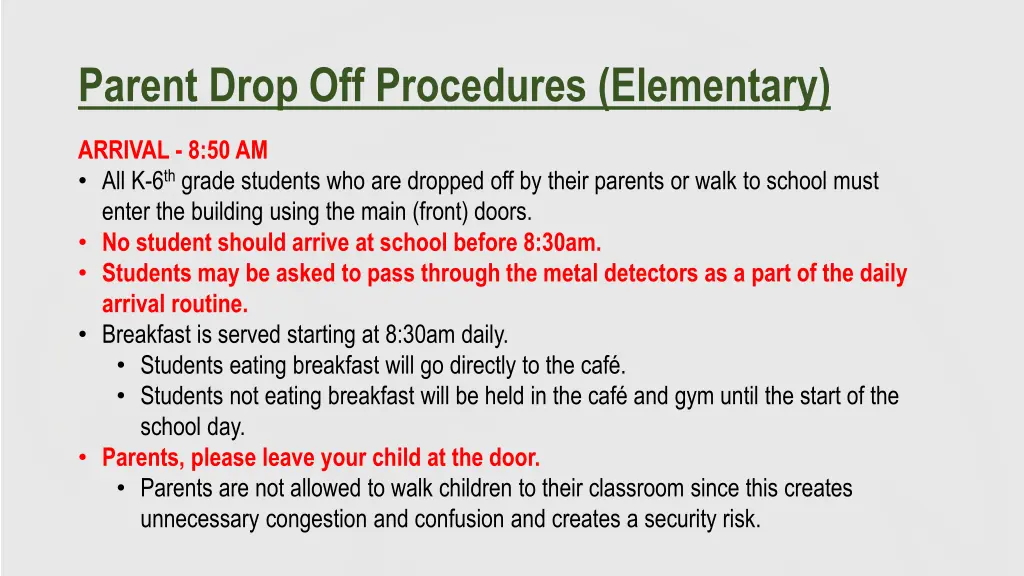parent drop off procedures elementary
