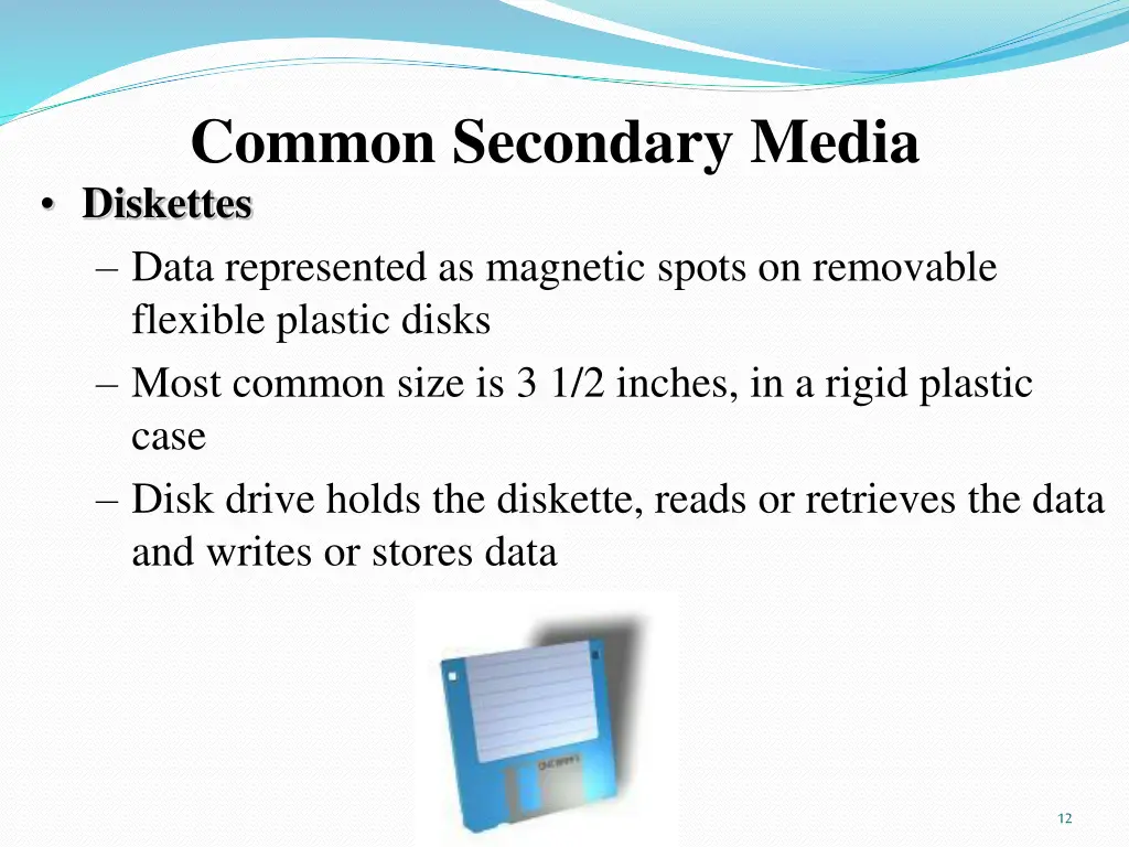 common secondary media diskettes data represented