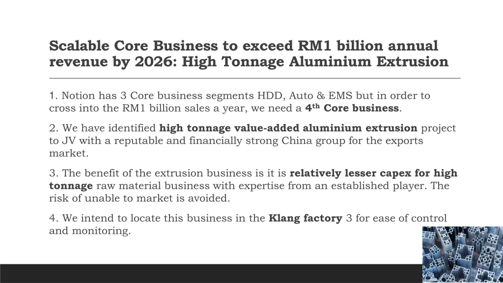 scalable core business to exceed rm1 billion