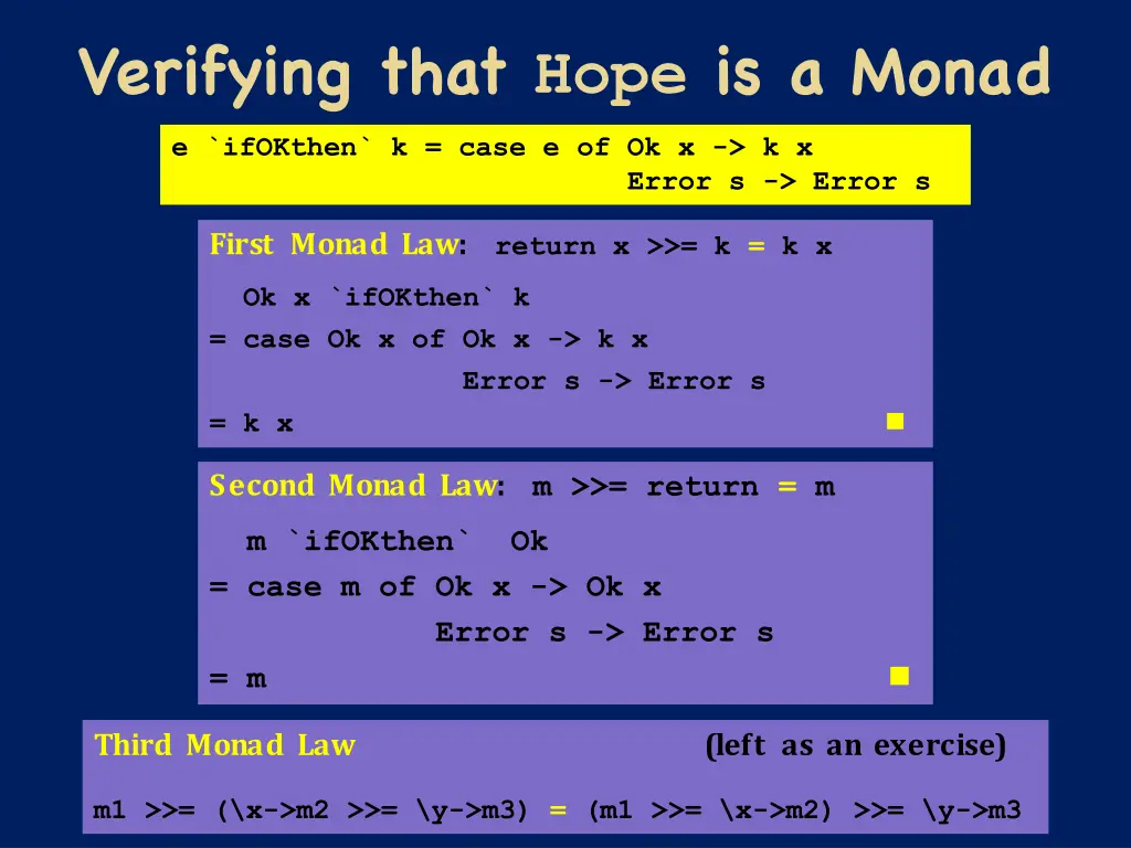 verifying that hope is a monad
