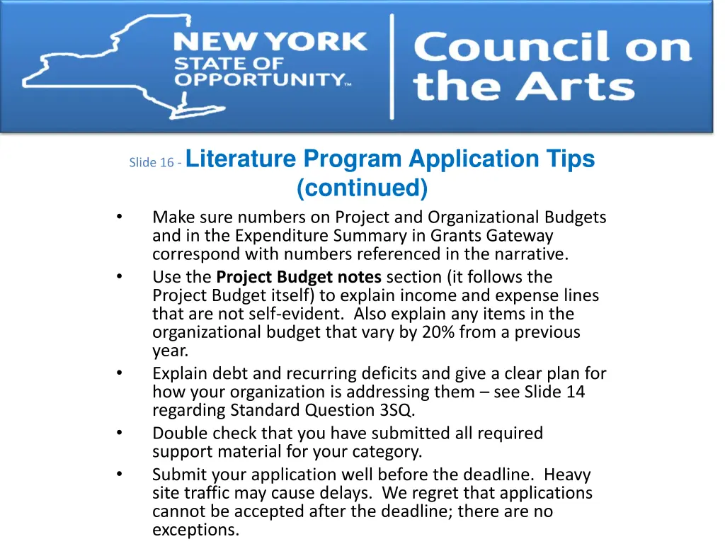 slide 16 literature program application tips