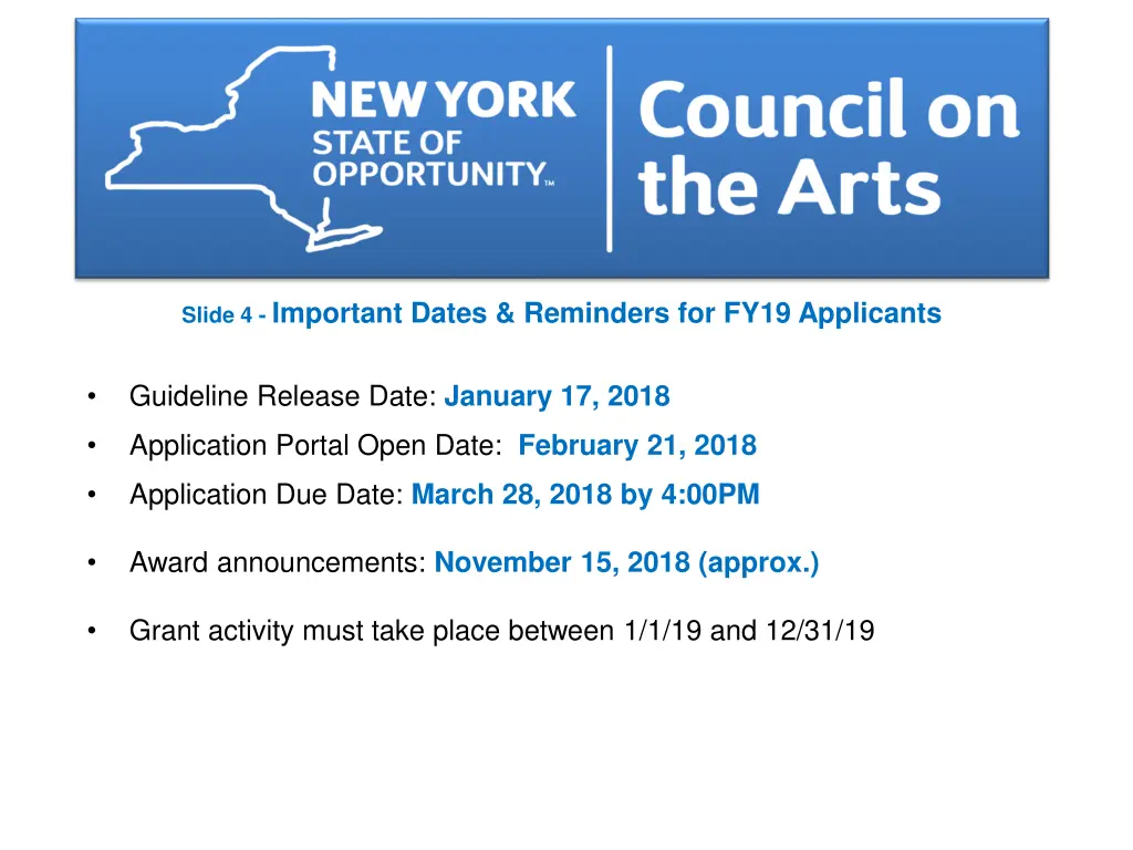 slide 4 important dates reminders for fy19