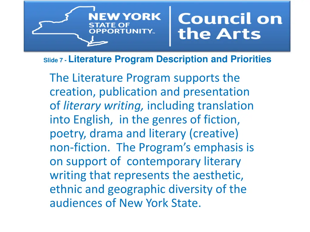 slide 7 literature program description