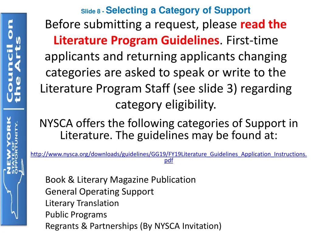 slide 8 selecting a category of support before