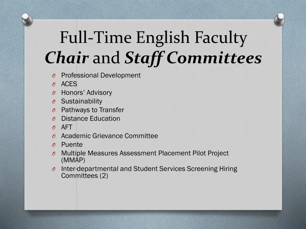full time english faculty chair and staff