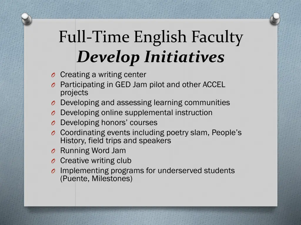 full time english faculty develop initiatives