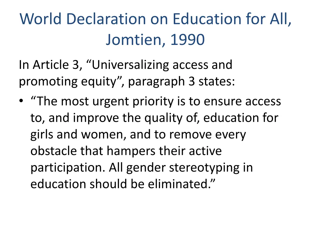 world declaration on education for all jomtien