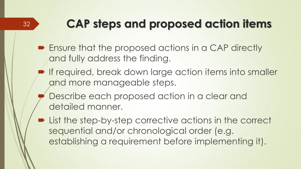 cap steps and proposed action items