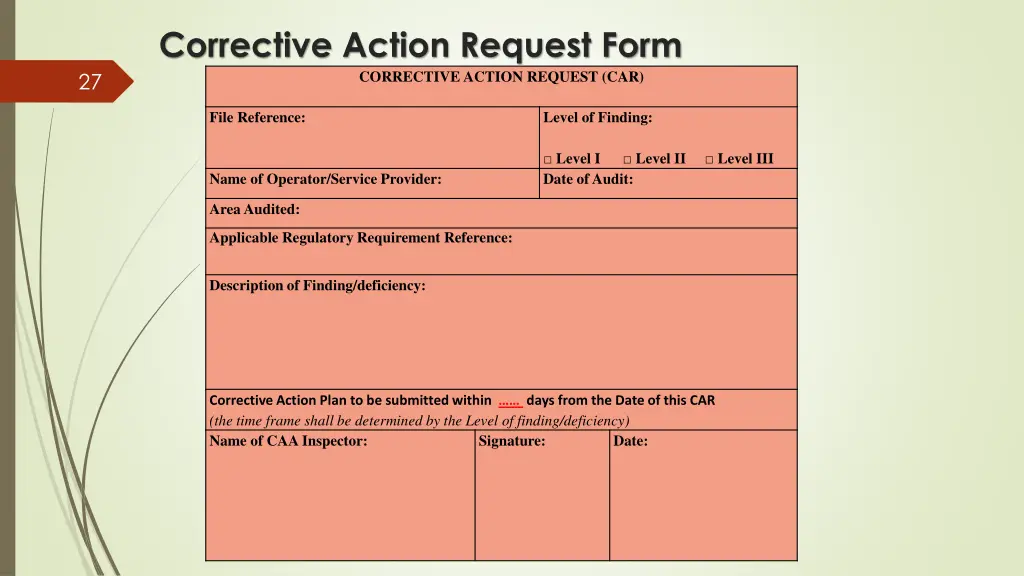 corrective action request form corrective action