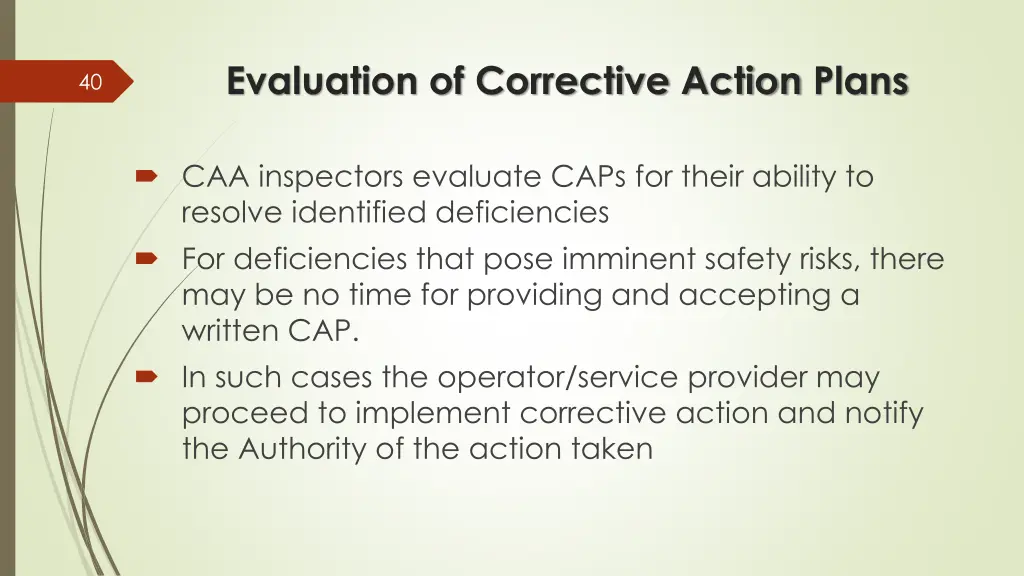 evaluation of corrective action plans