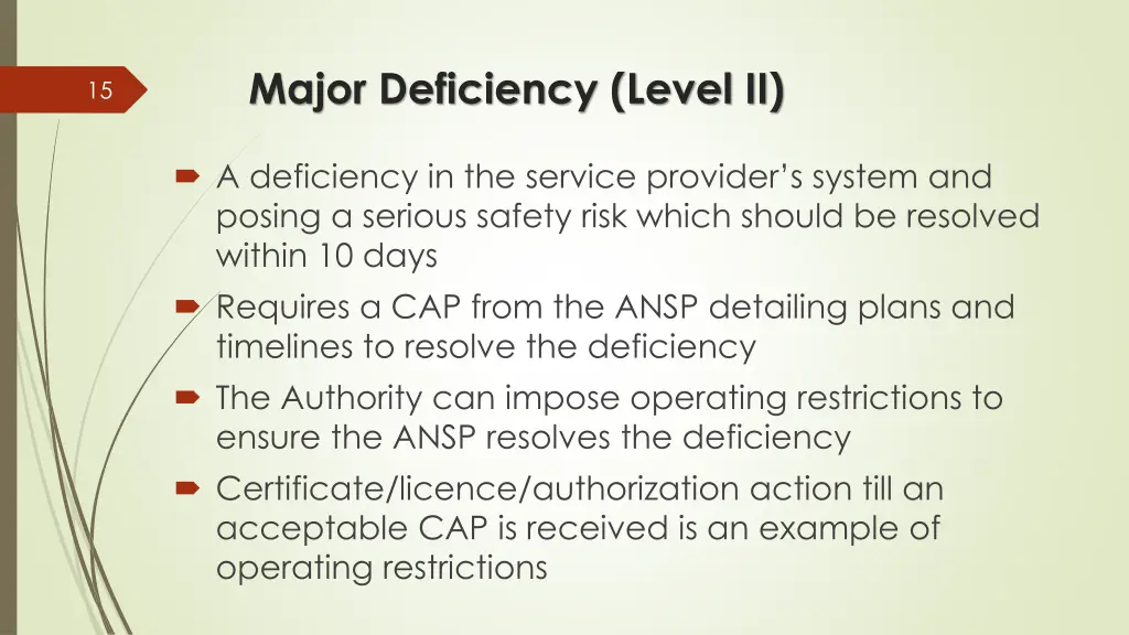 major deficiency level ii