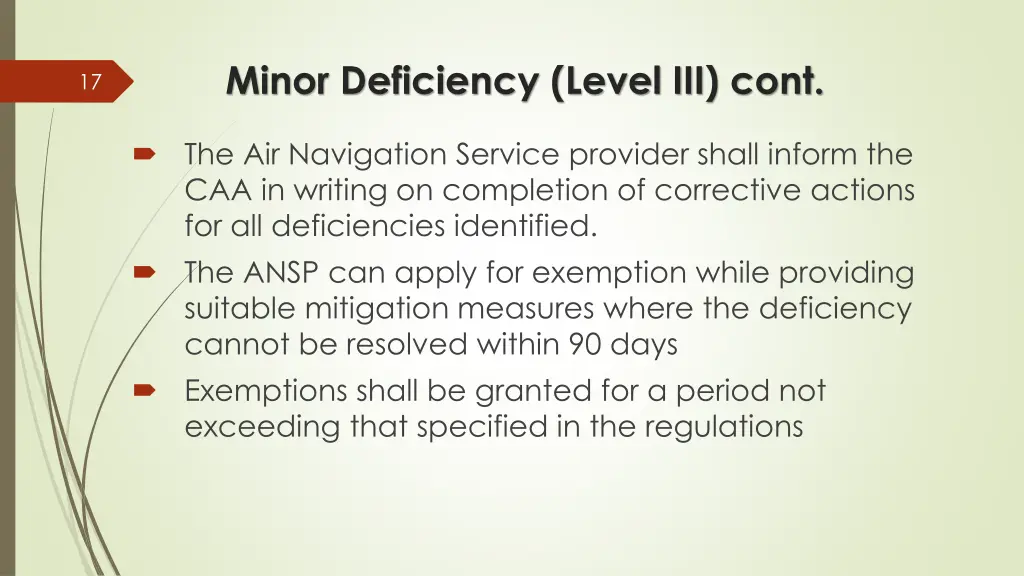 minor deficiency level iii cont