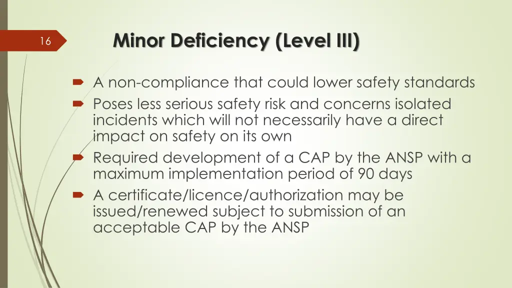 minor deficiency level iii