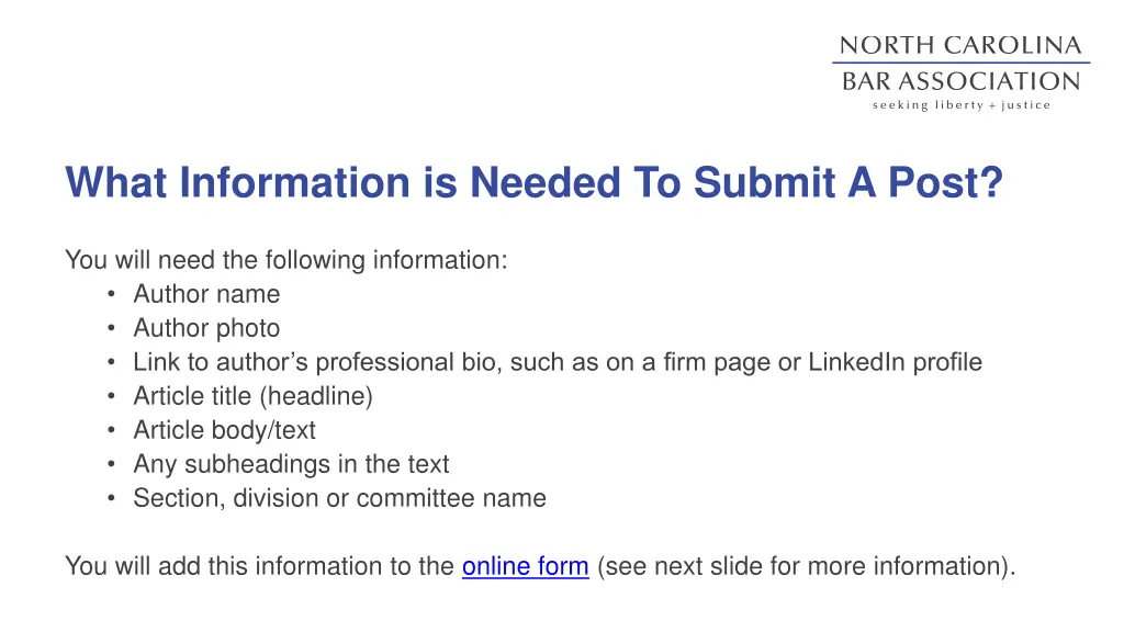 what information is needed to submit a post