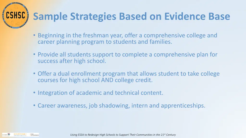 sample strategies based on evidence base