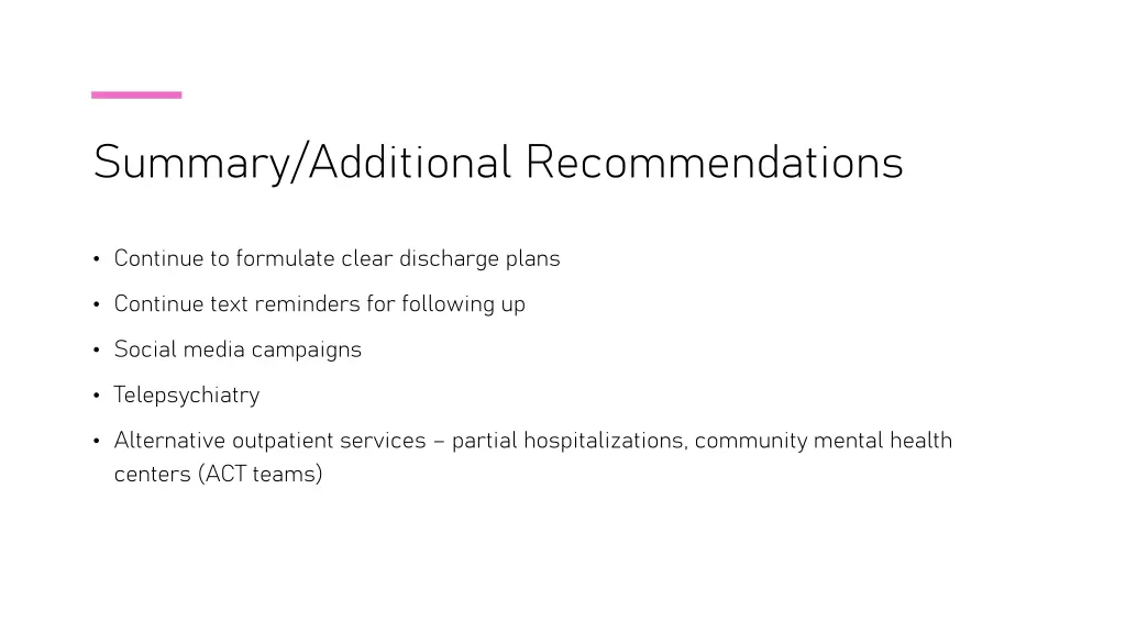 summary additional recommendations