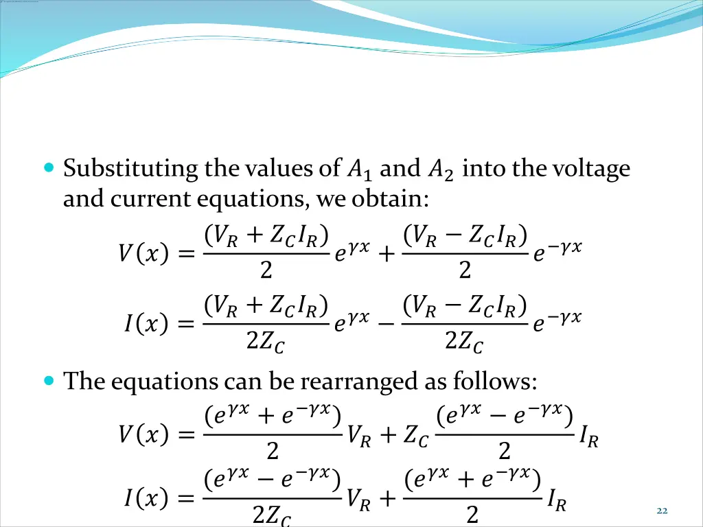 substituting the values of 1 and 2 into
