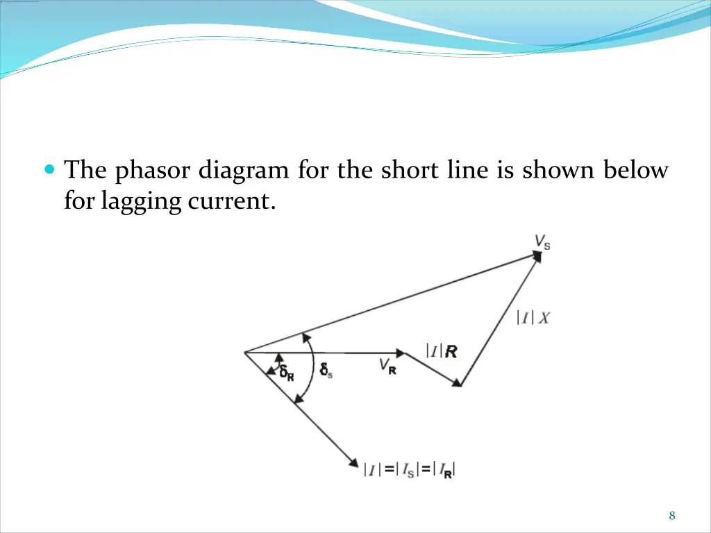 the phasor diagram for the short line is shown