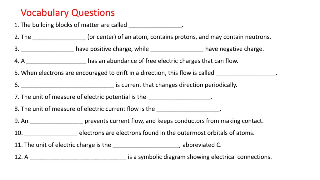 vocabulary questions