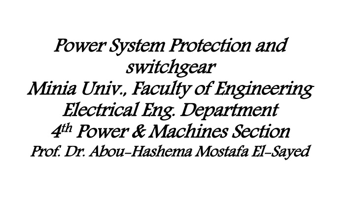 power system protection and switchgear minia univ