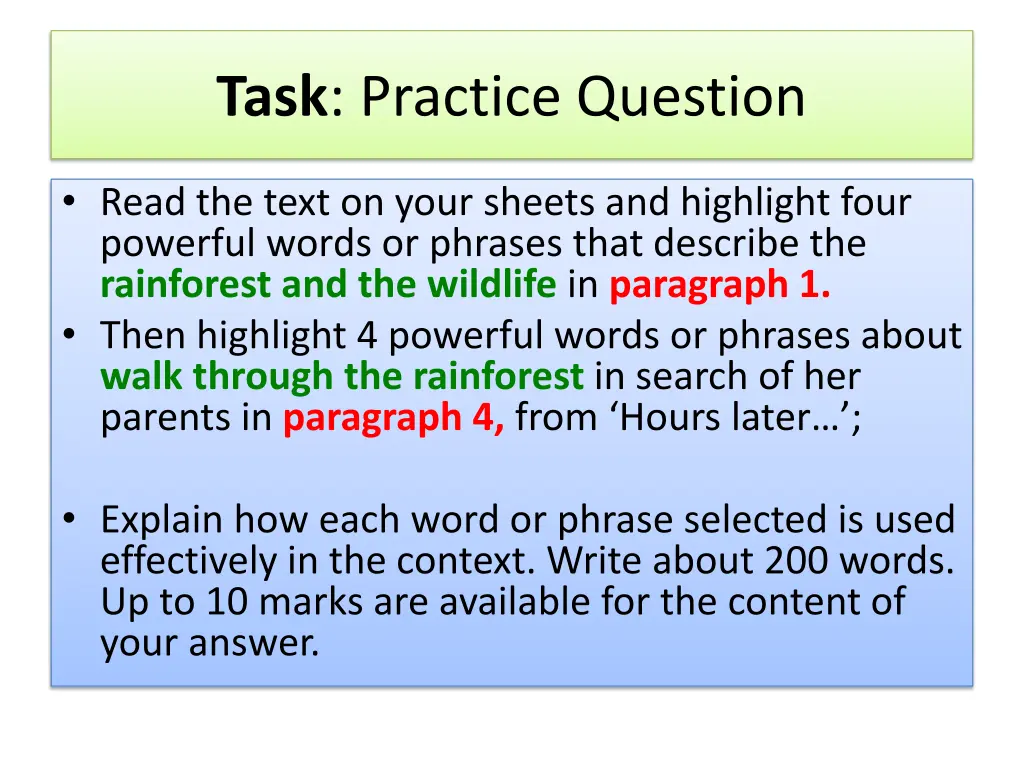 task practice question