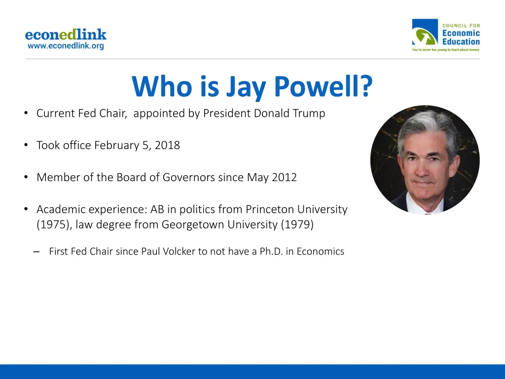 current fed chair appointed by president donald