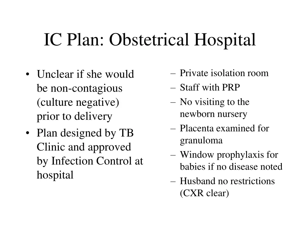 ic plan obstetrical hospital