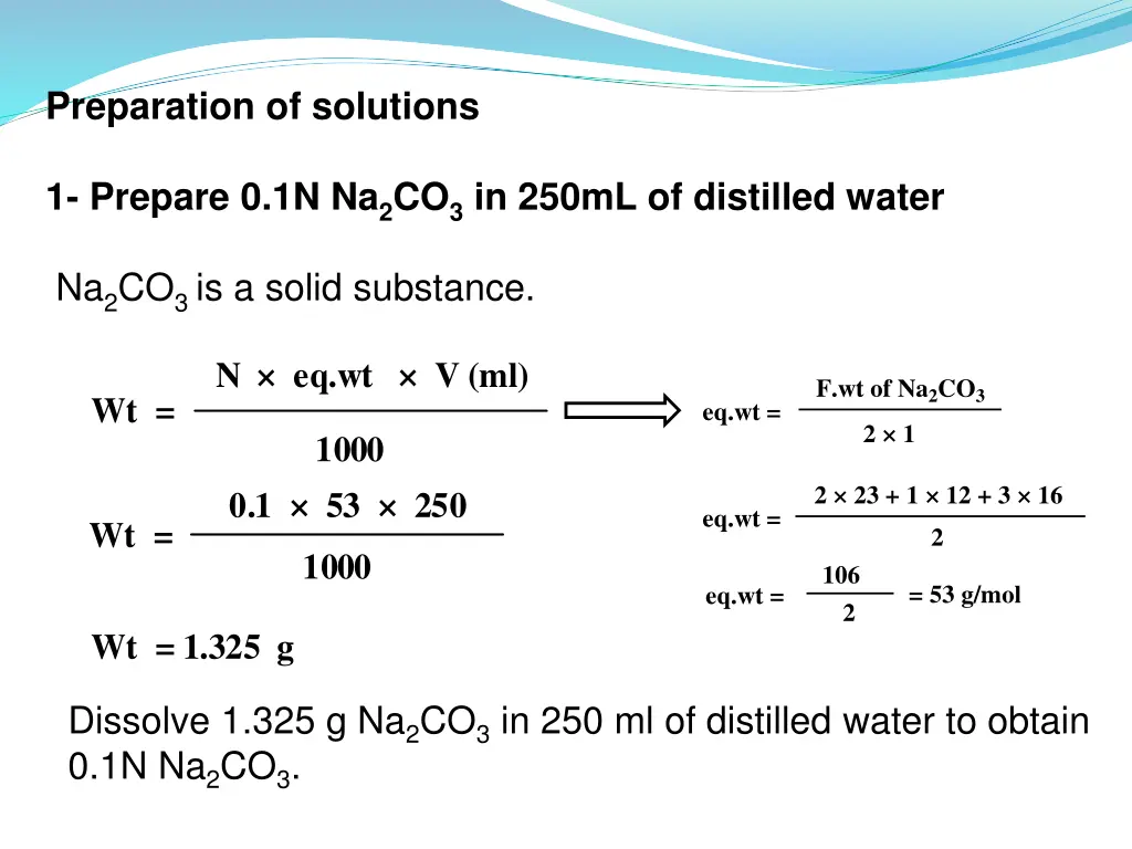 preparation of solutions