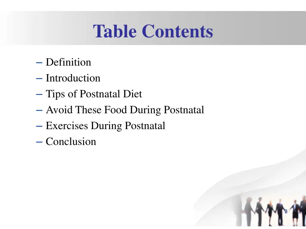table contents