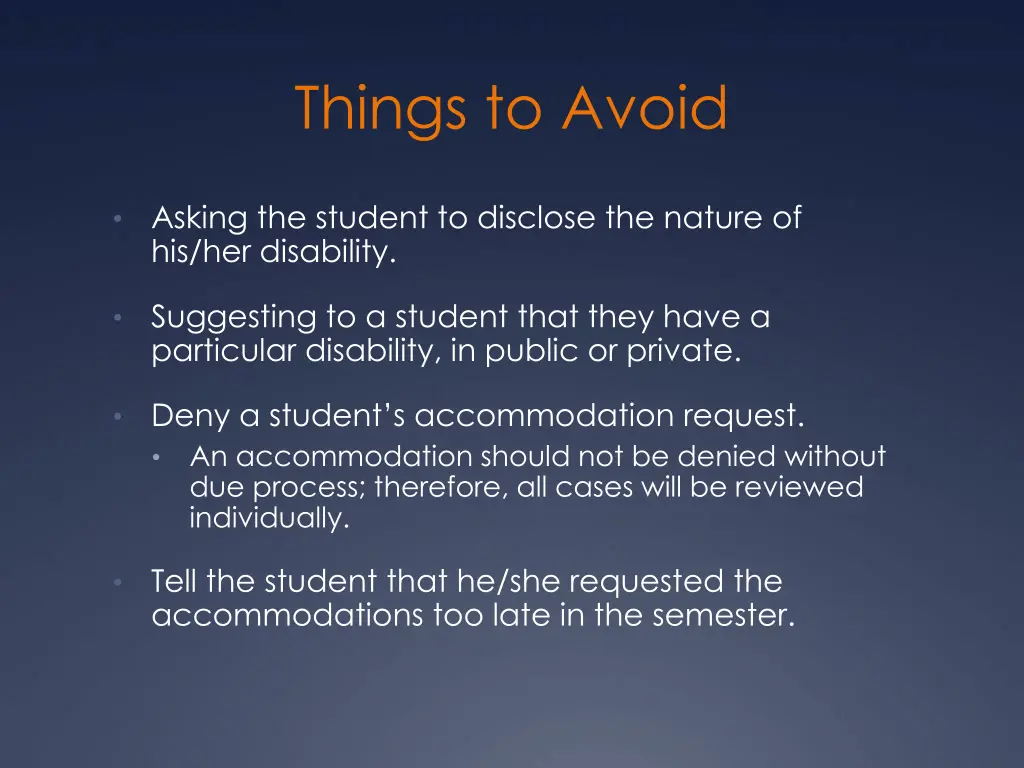 things to avoid