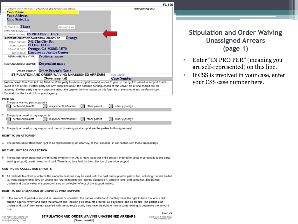 stipulation and order waiving unassigned arrears 1
