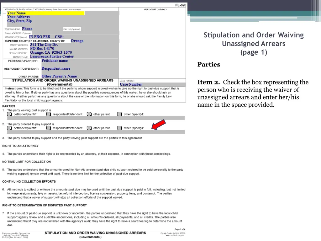 stipulation and order waiving unassigned arrears 6
