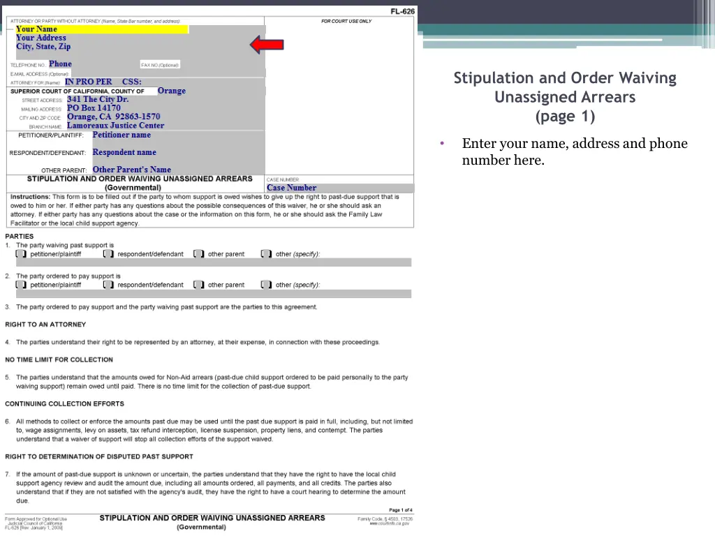 stipulation and order waiving unassigned arrears