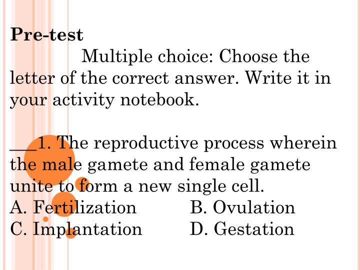 pre test letter of the correct answer write