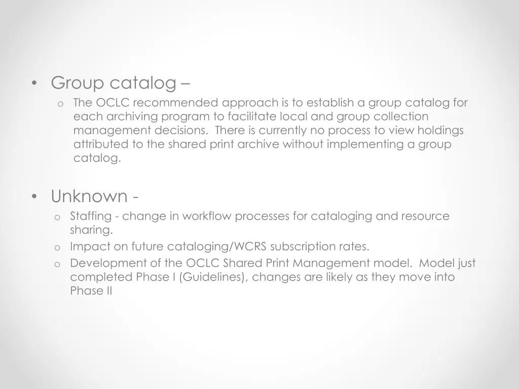 group catalog o the oclc recommended approach