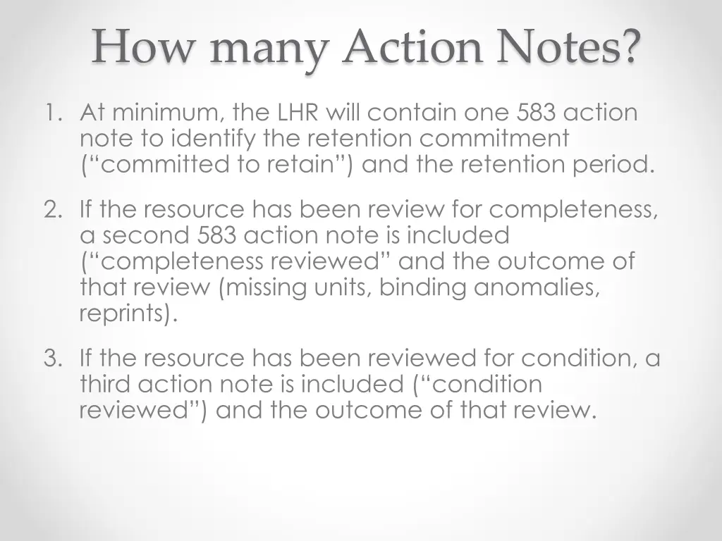 how many action notes