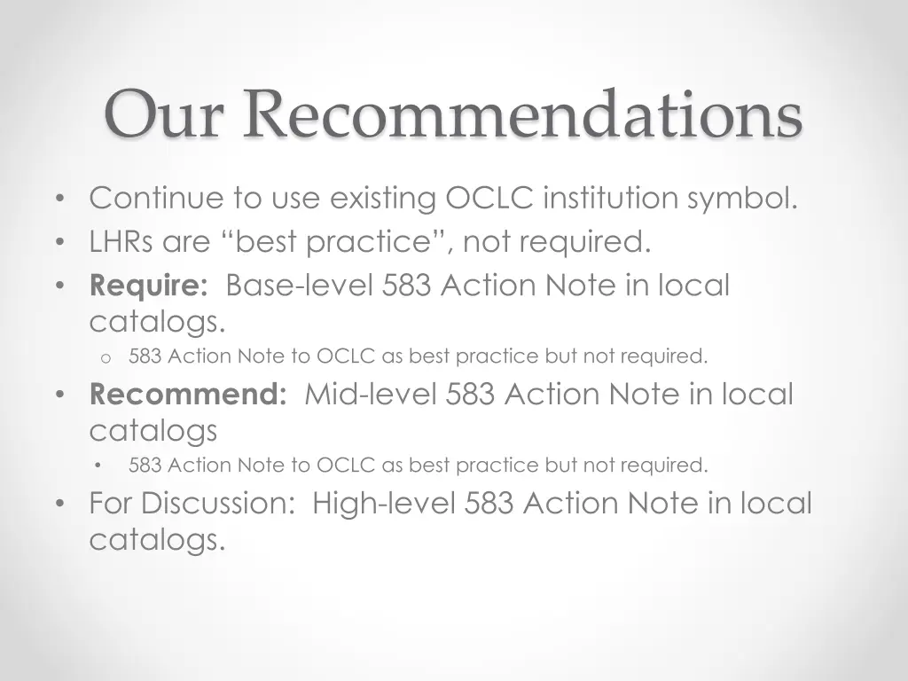 our recommendations