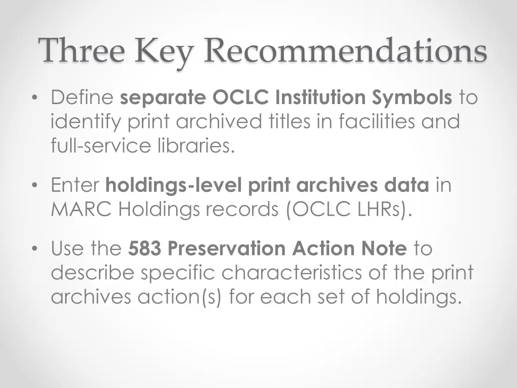three key recommendations